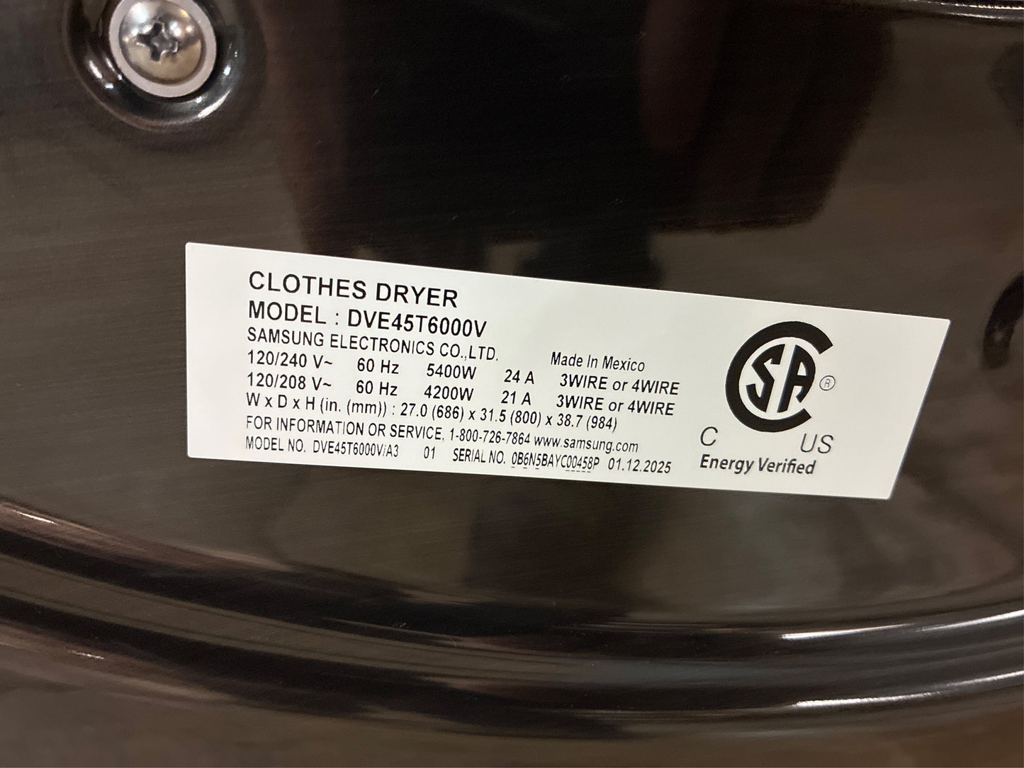 Samsung 7.5 cu ft Front Load Electric Dryer