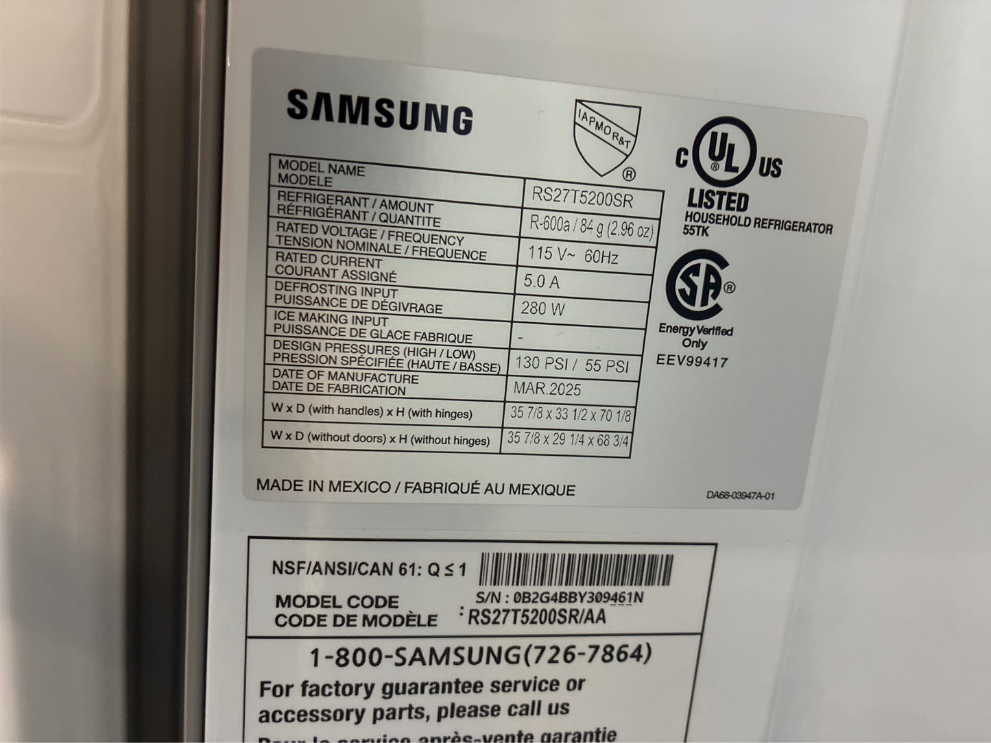 Samsung 36 in. 27.4 cu. ft. Refrigerator