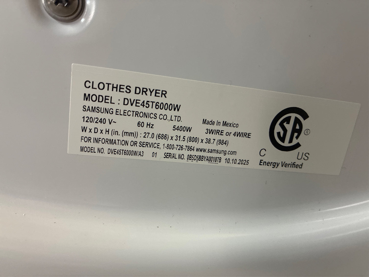 Samsung 7.5 cu ft Stackable Electric Dryer (White)