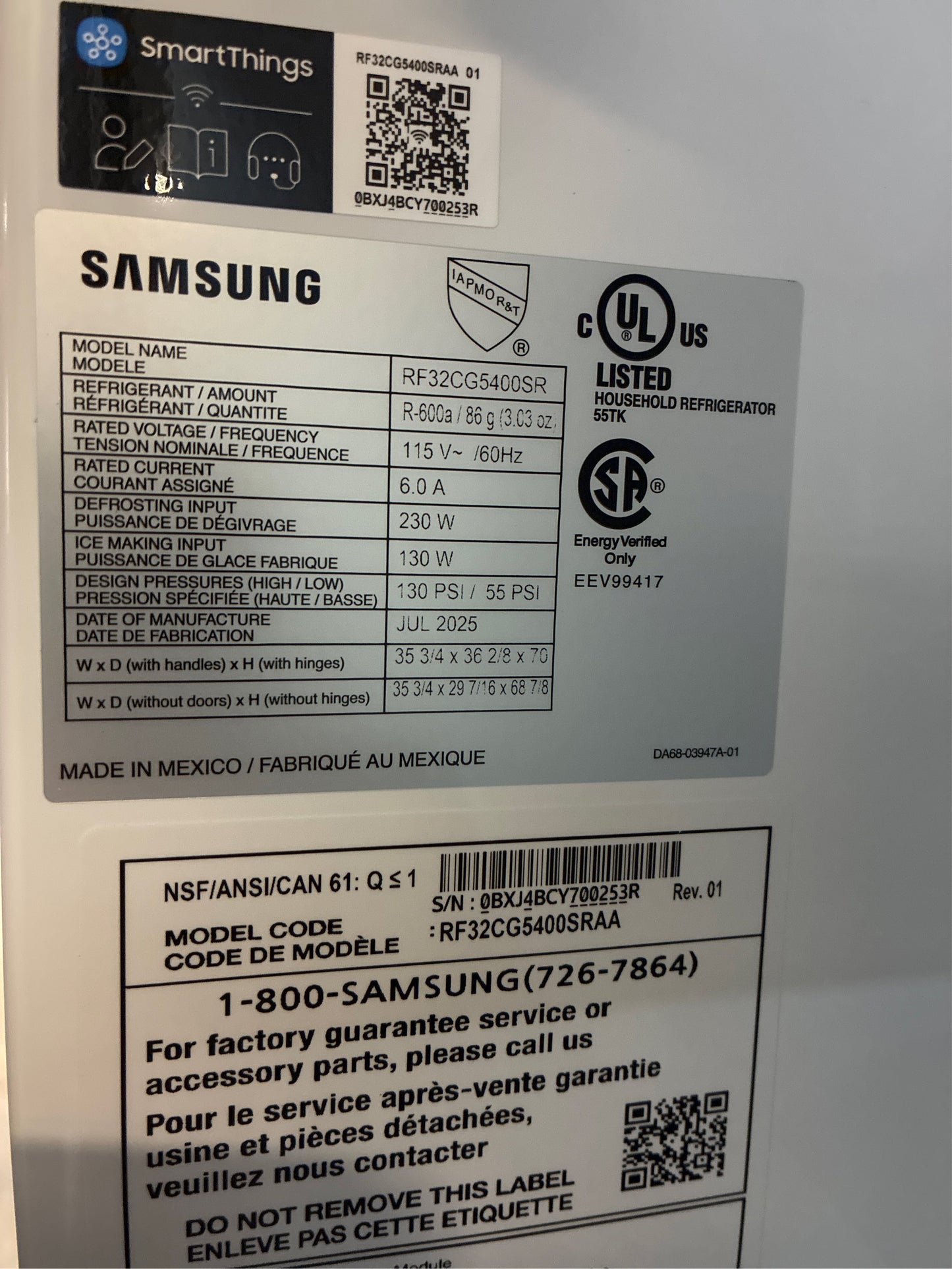 Samsung 31 cu. ft.3 Door French Door Refrigerator SS