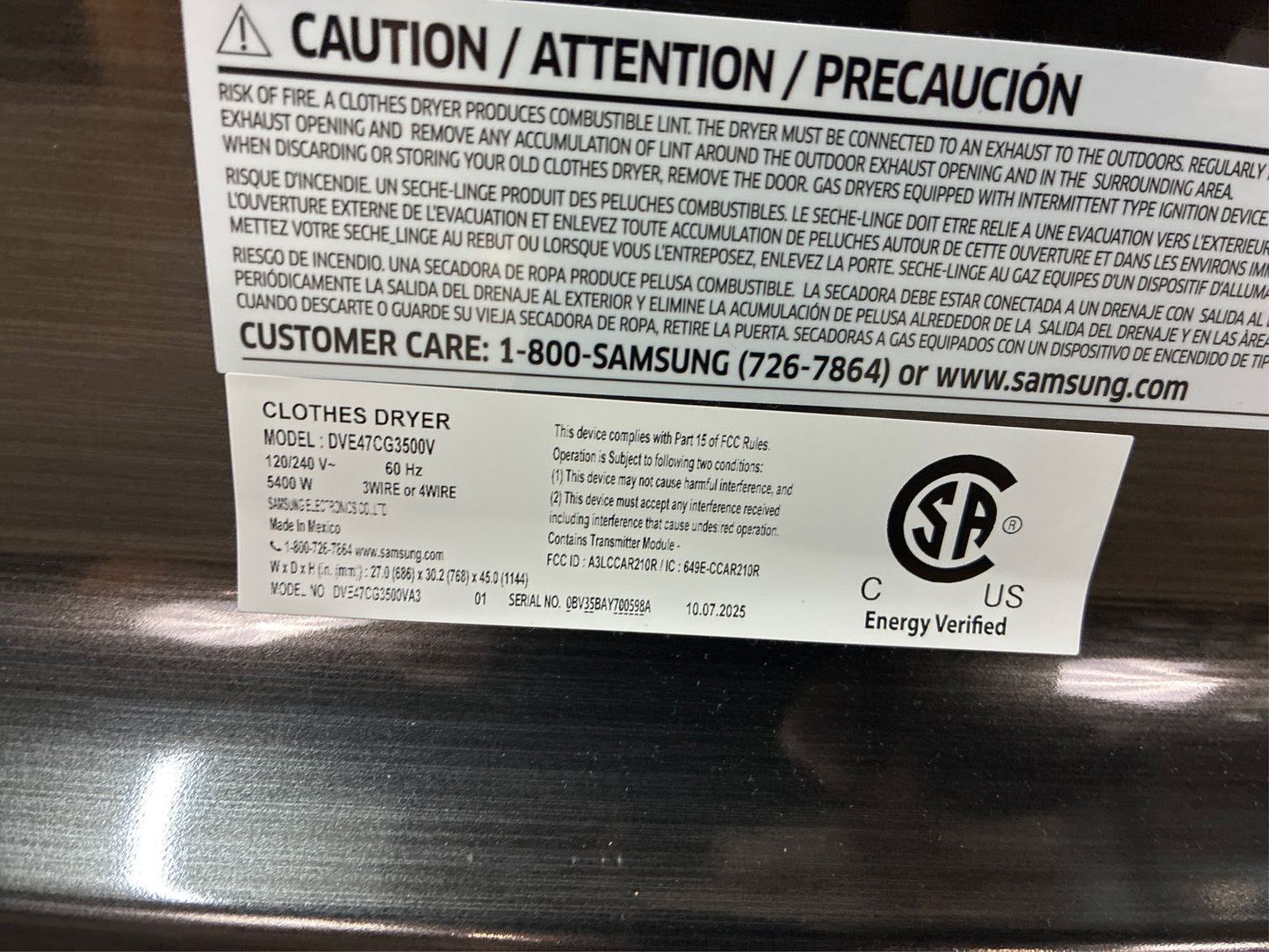 Samsung 7.4 cu ft Smart Electric Dryer Black