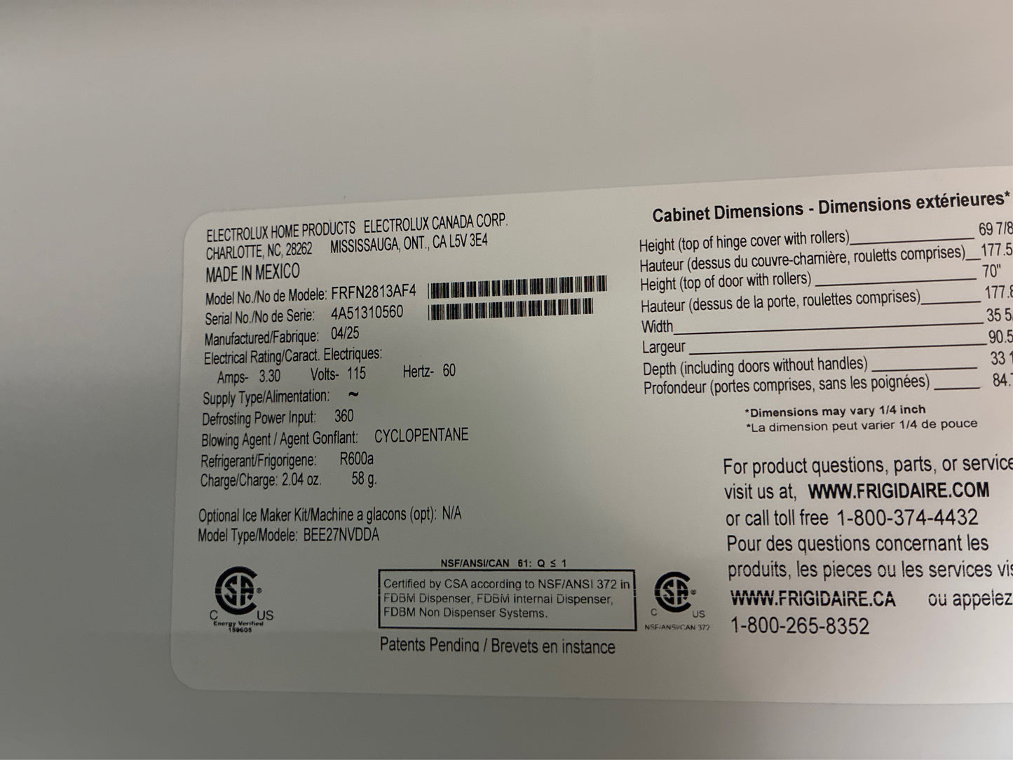 Frigidaire 36 in 28.8 cu. ft. French Door Refrigerator