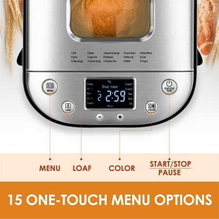 15-in-1 Bread Machine, 2LB, Stainless Steel