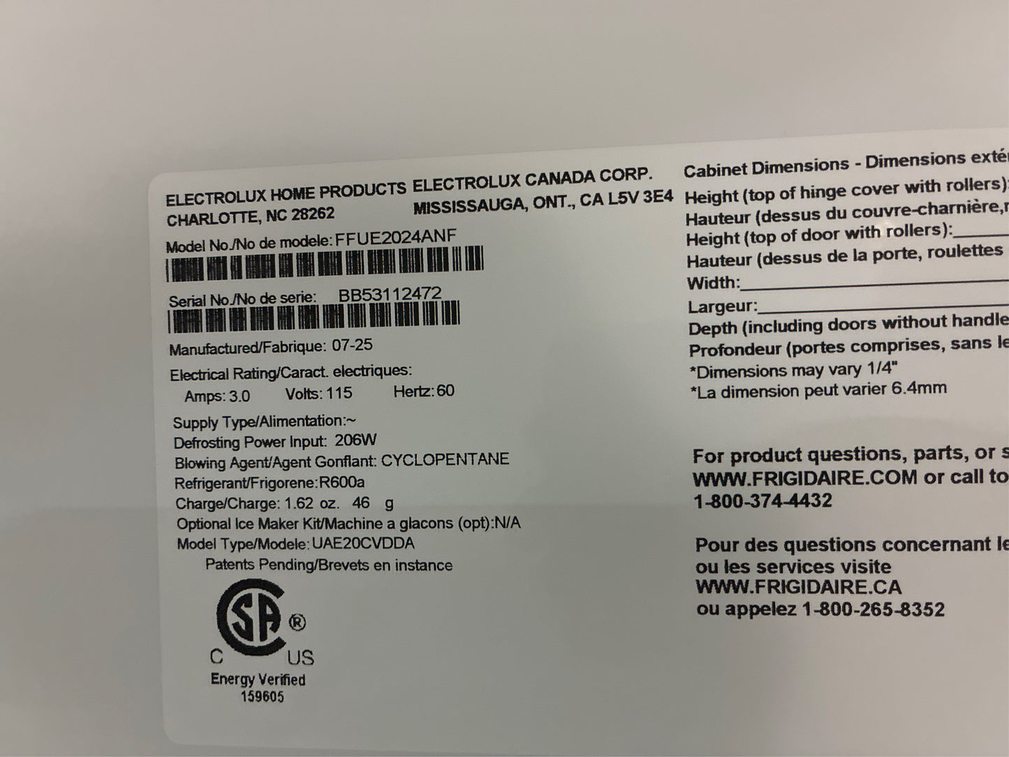 Frigidaire 20 cu. ft. Frost Free Upright Freezer, Carbon