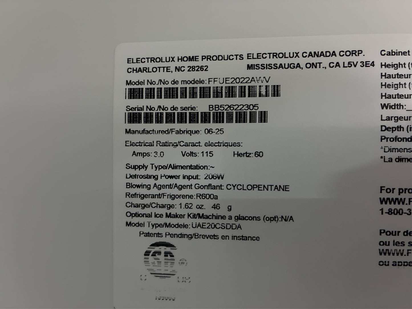 Frigidaire 32.6 in. Upright Freezer, White