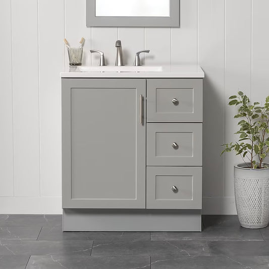 30-in Light Gray Vanity with Cultured Marble Top