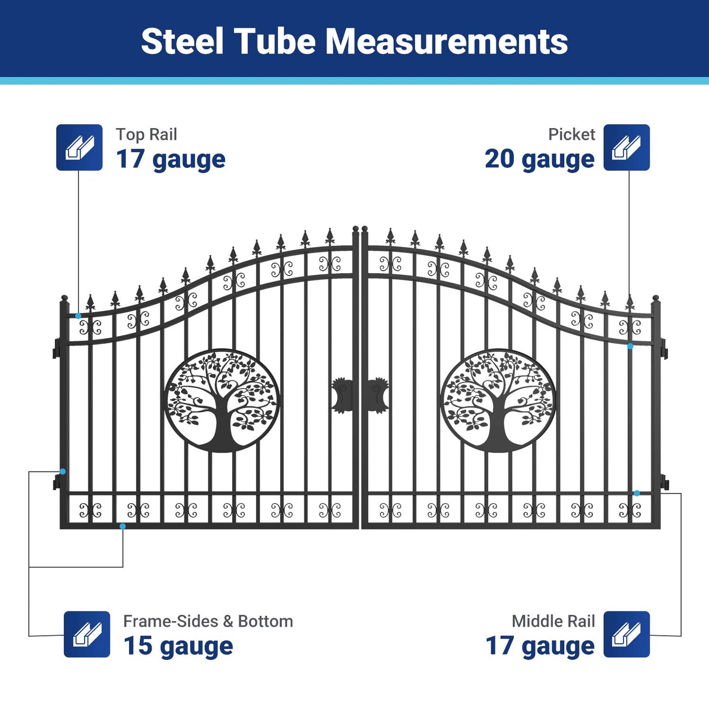 14x8 ft Steel Dual Swing Driveway Gate