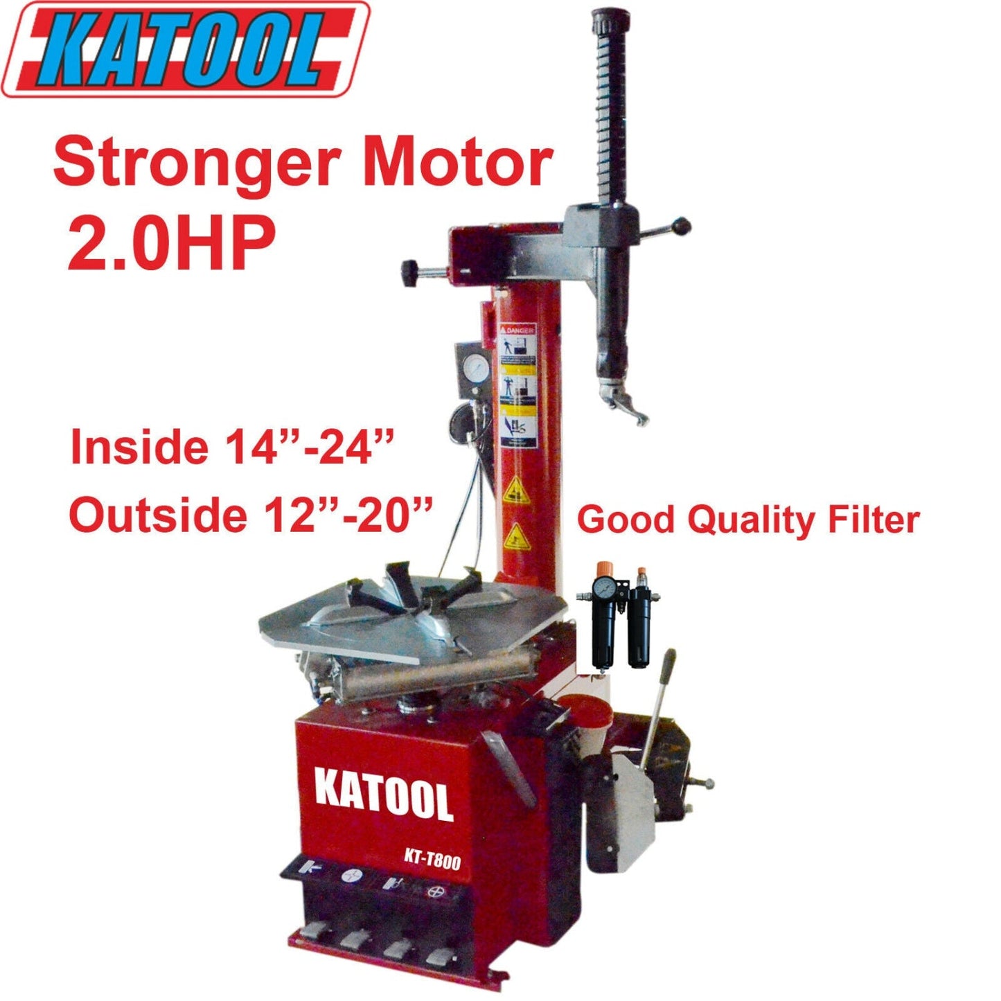 Katool KT-T800 Swing Arm Tire Changer, Max 24" Rim Clamping