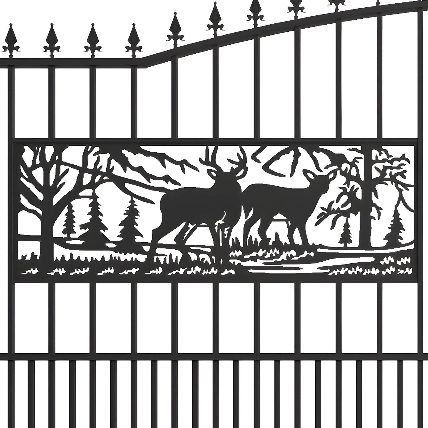 18x7 ft Steel Dual Swing Driveway Gate with Rectangular Deer Pattern