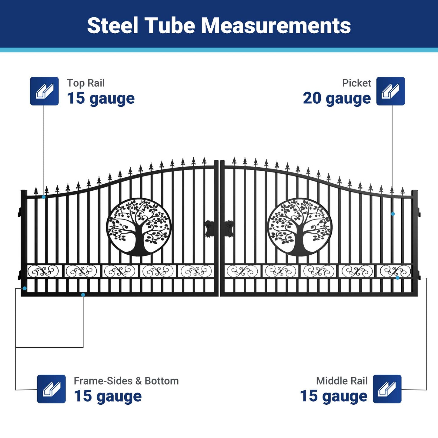20x8 ft Steel Dual Swing Driveway Gate with Wider Goalposts