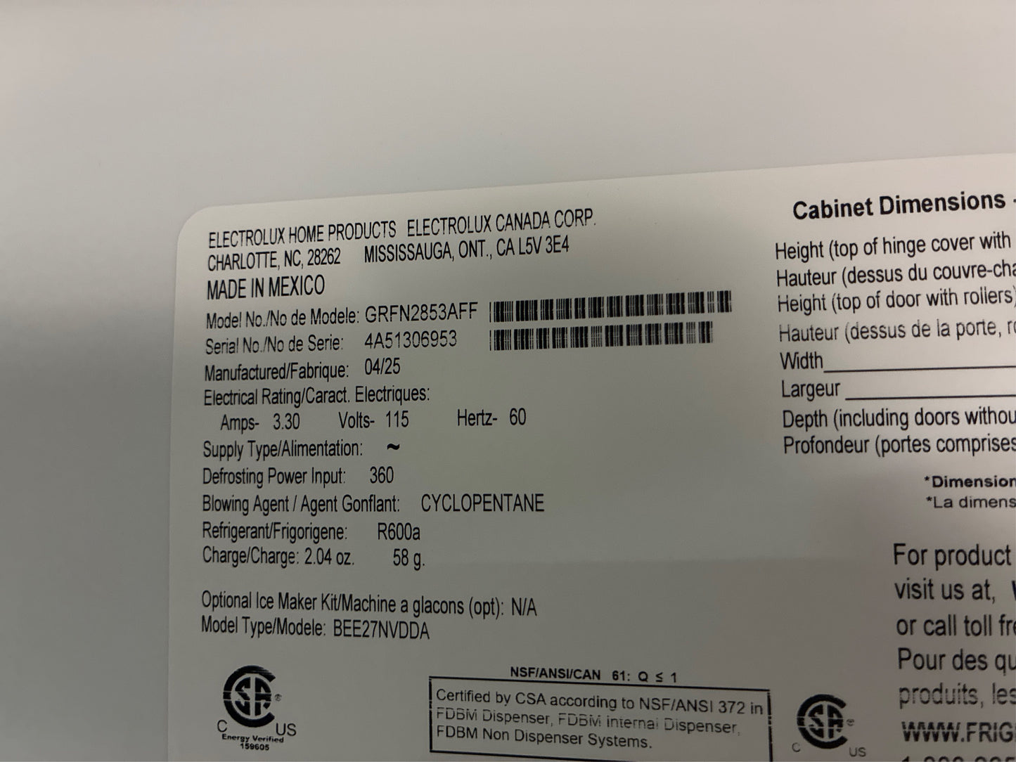 Frigidaire Gallery 28.8 cu ft French Door Refrigerator SS