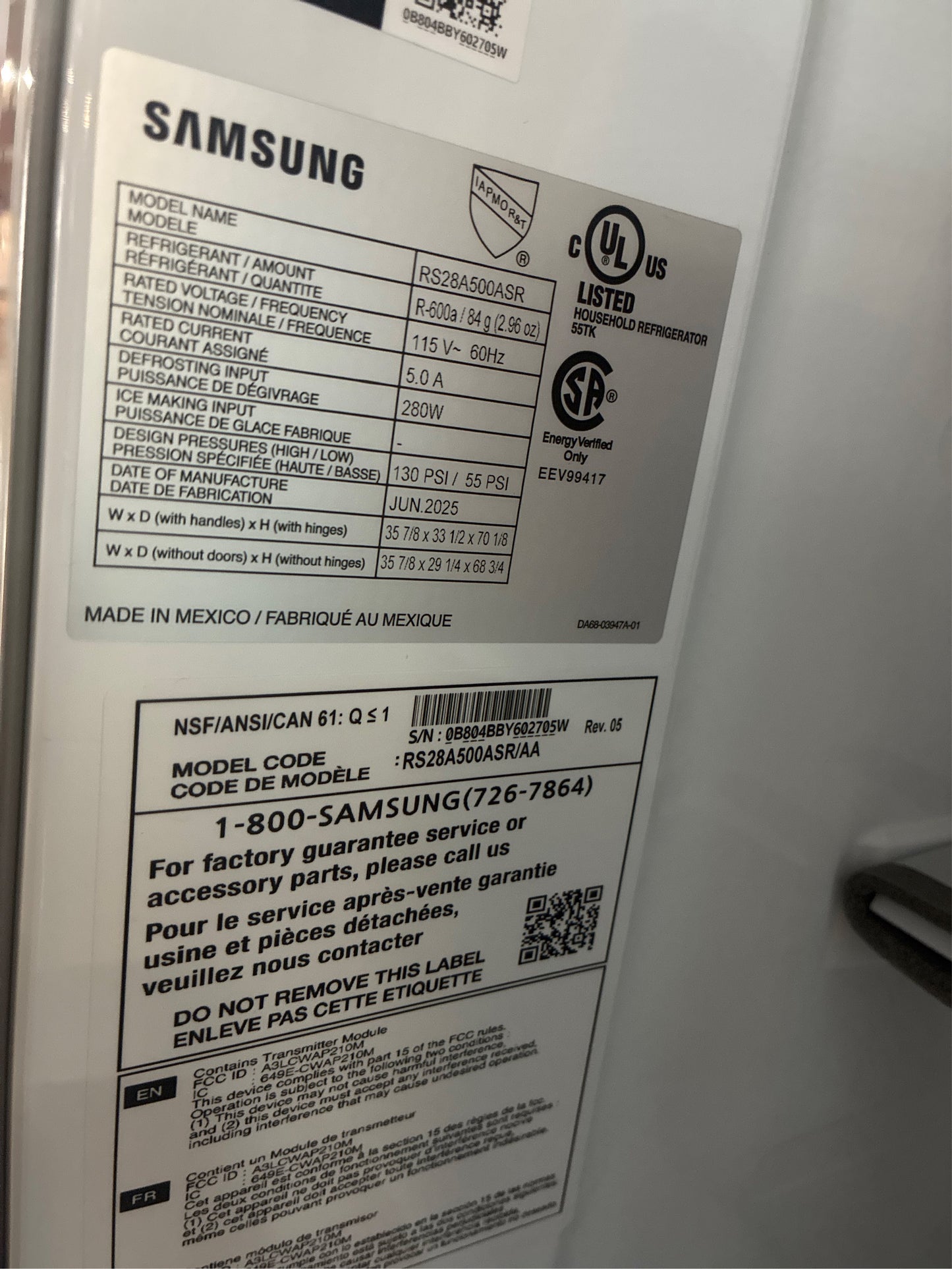 Samsung 36 28 cu. ft. Smart Side-by-Side Refrigerator