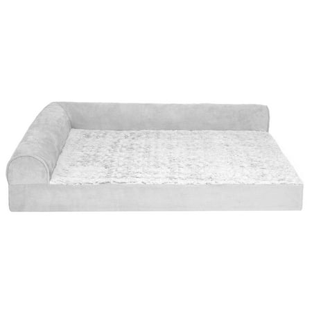 FurHaven Jumbo Faux Fur L-Chaise Dog Bed, Gray
