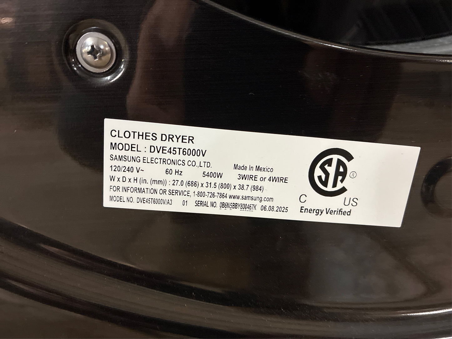 Samsung 7.5 cu.ft Stackable Electric Dryer