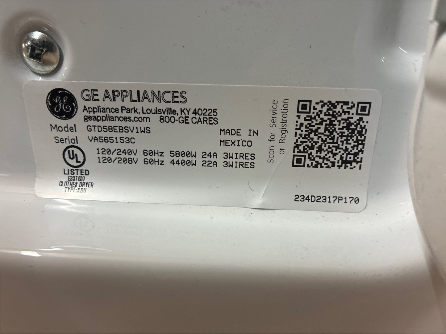 GE 7.4 cu ft Electric Dryer White