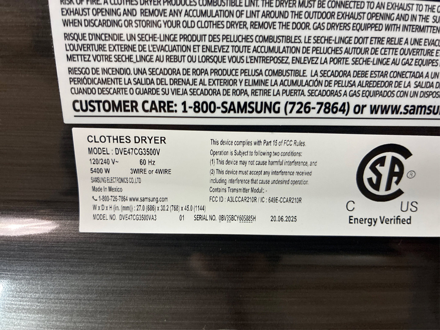 Samsung 7.4 cu. ft Black Smart Electric Dryer