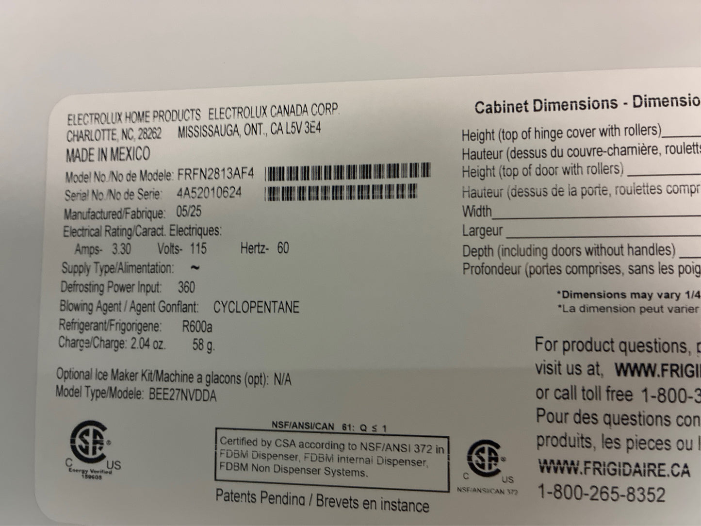 Frigidaire 36 28.8 cu. ft. French Door Refrigerator