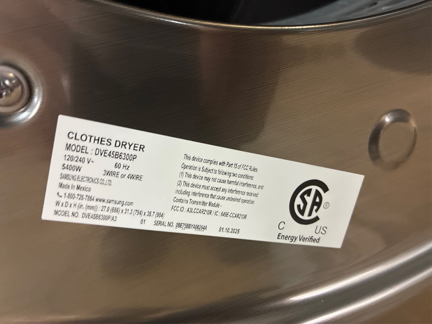 Samsung 7.5 cu. ft. Smart Stackable Electric Dryer with Steam