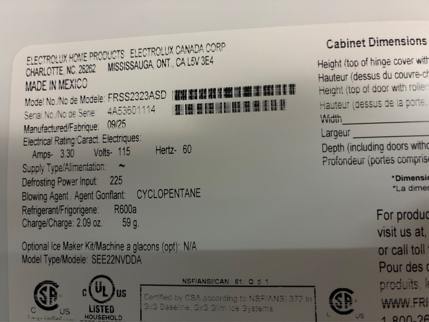 Frigidaire 33-in. Stainless Side-by-Side Refrigerator