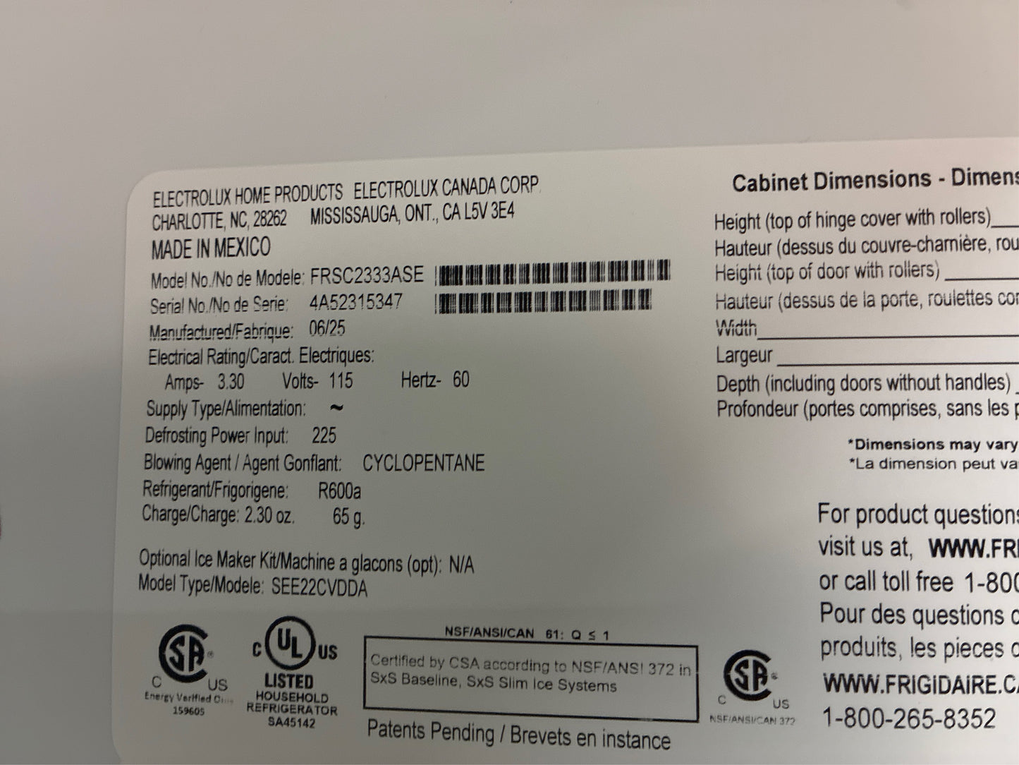 Frigidaire 36.1 in. 22.3 cu. ft. Counter Depth Refrigerator