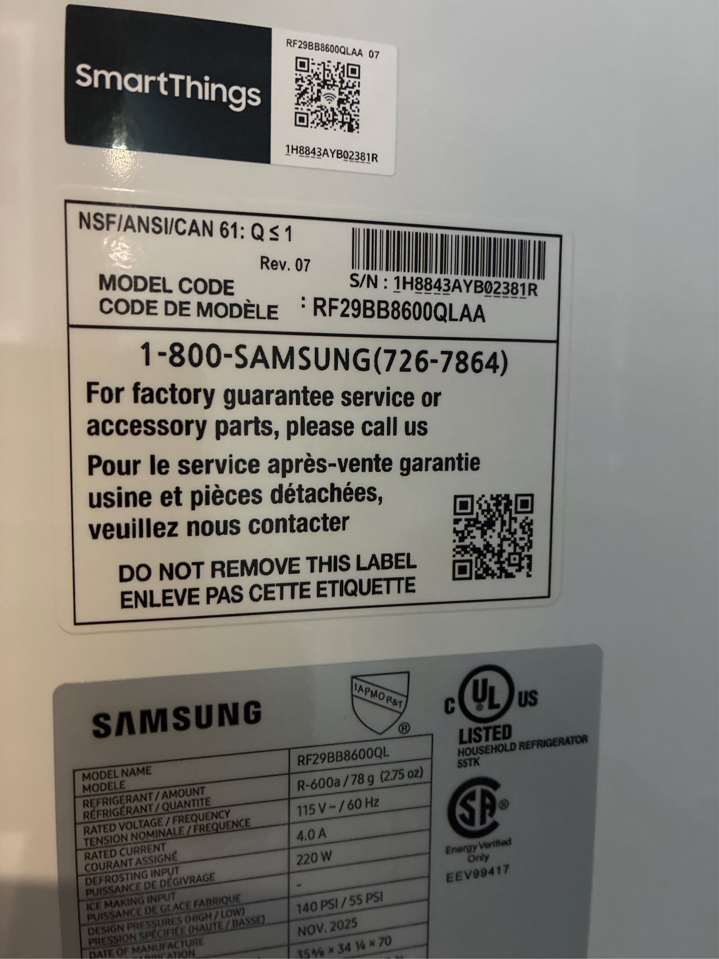 Samsung Bespoke 29 cu. ft. 4 Door Fr Refrigerator