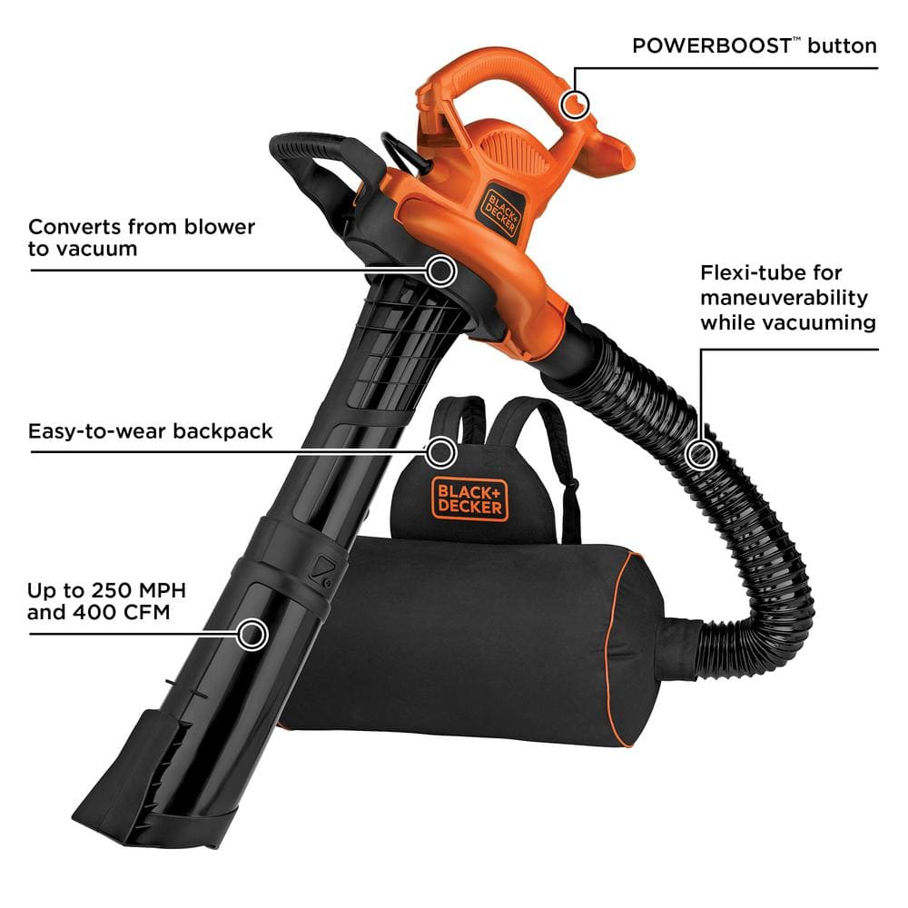 12 AMP 250 MPH 400 CFM 3-In-1 Backpack Blower
