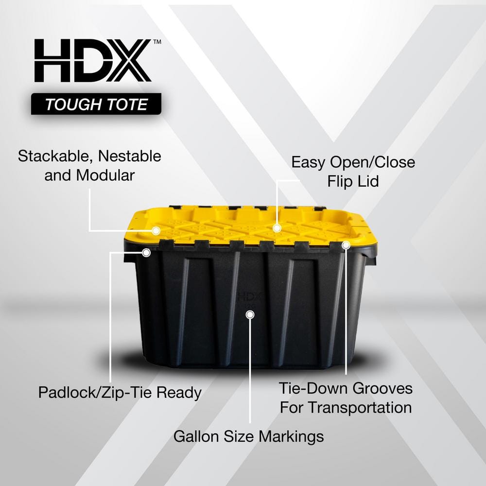 12 Gal. Tough Storage Tote, Black/Yellow Lid