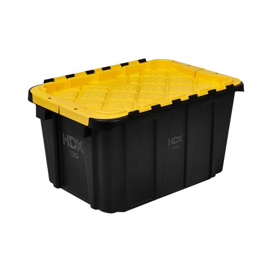 12 Gal. Tough Storage Tote, Black/Yellow Lid