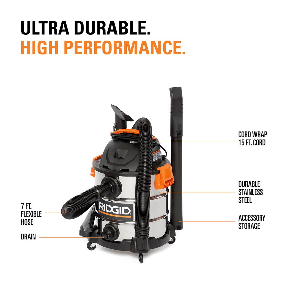 10 Gal. 6.0-Peak HP Stainless Steel Vacuum