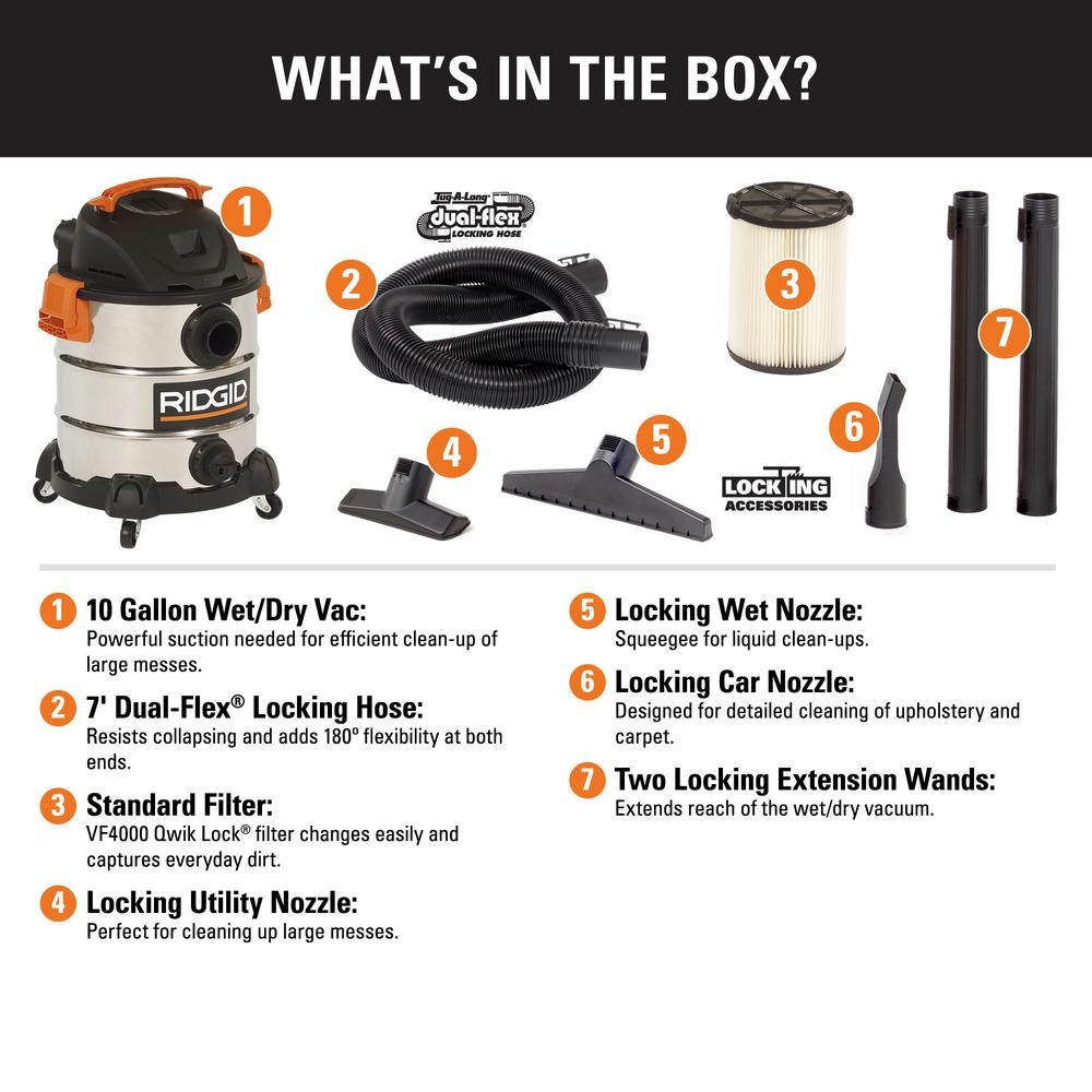 10 Gal. 6.0-Peak HP Stainless Steel Vacuum
