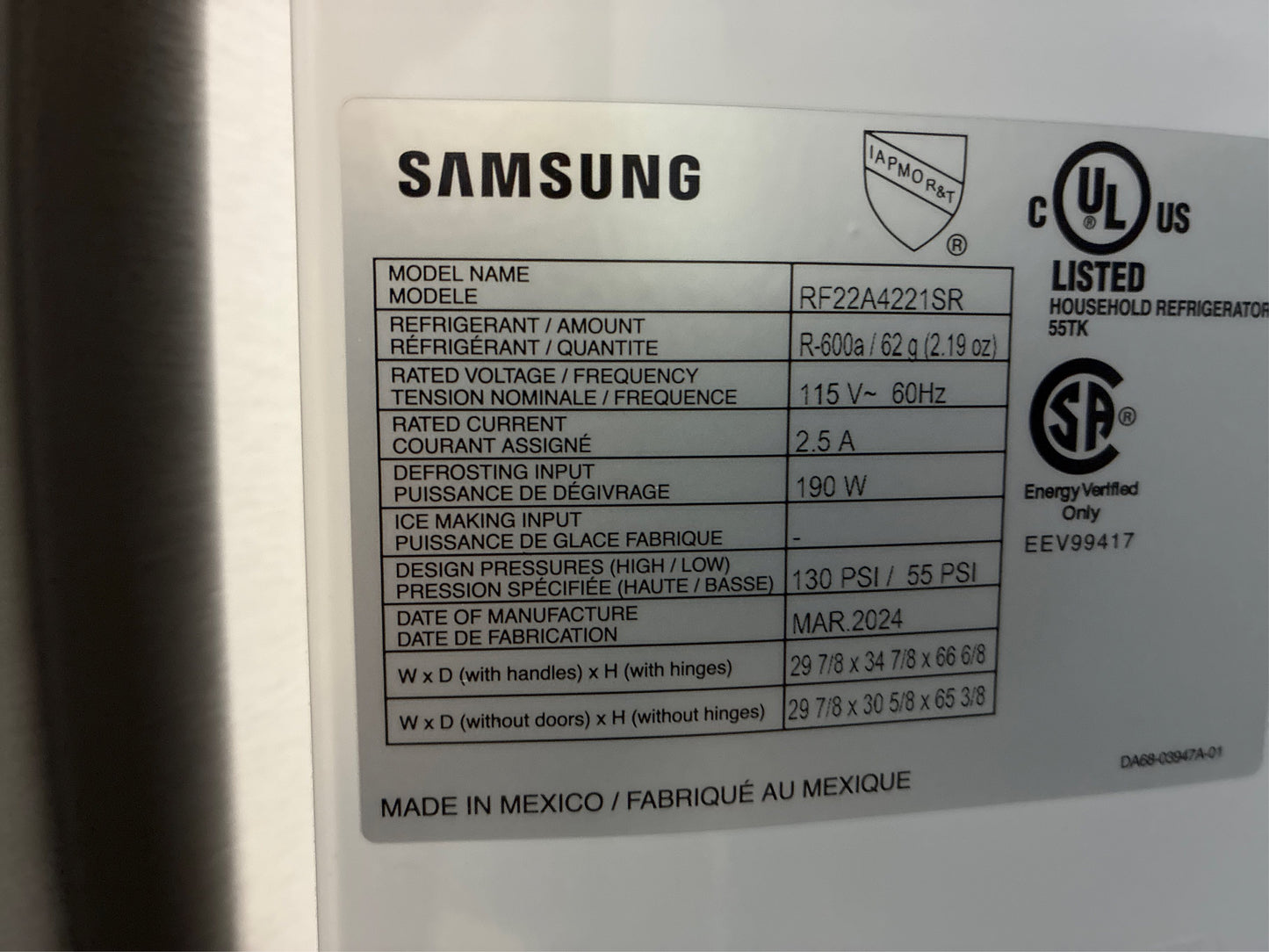 22 cu. ft. 3-Door French Door Smart Refrigerator