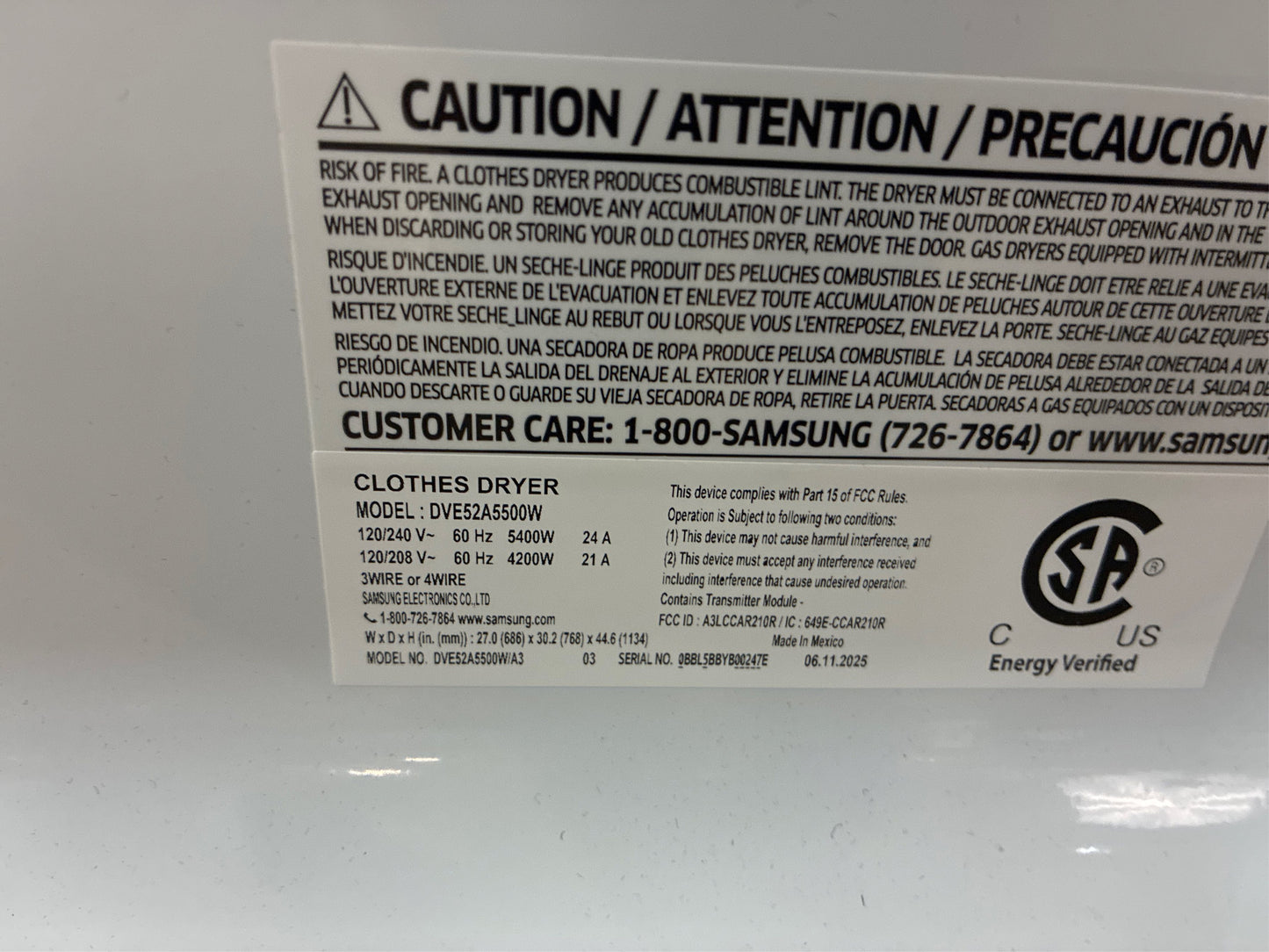 Samsung Smart White Electric Dryer with Steam