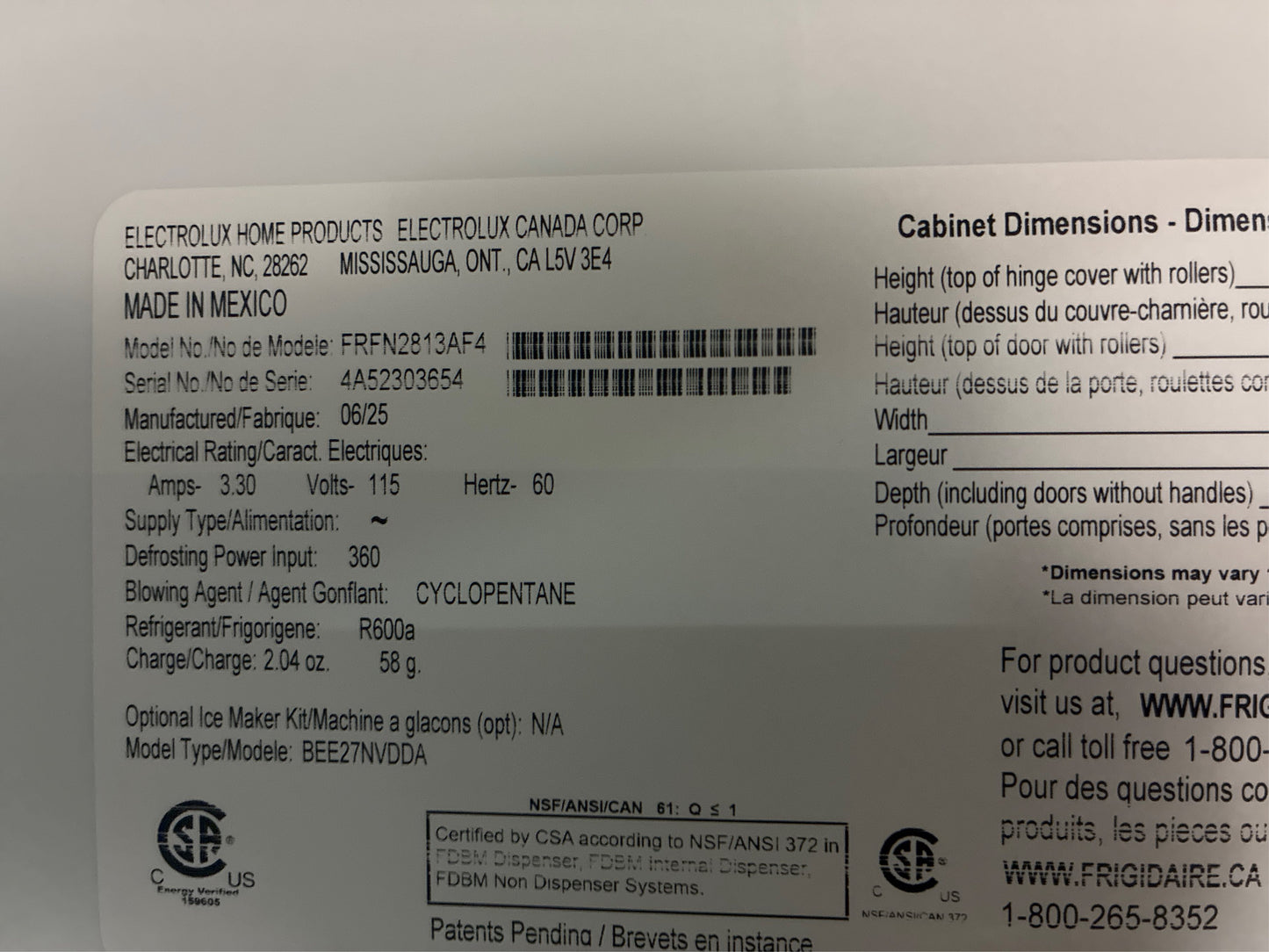Frigidaire 36" French Door Refrigerator —28.8 cu ft