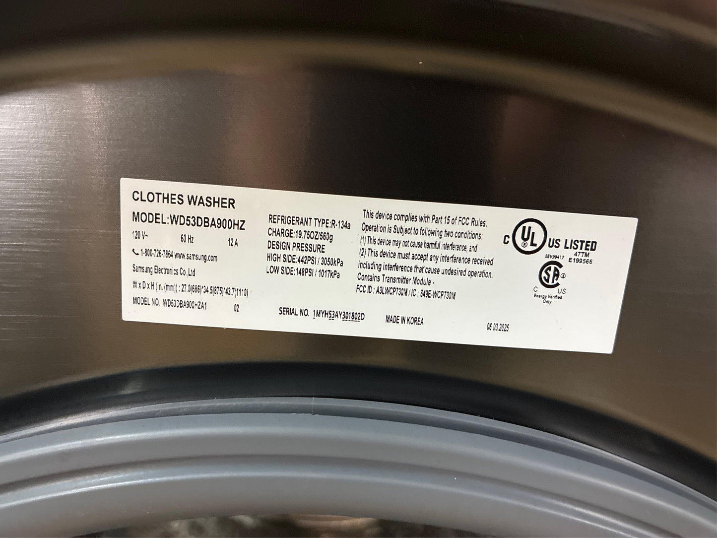 Samsung Bespoke 5.3 cu ft All-In-One Washer/Electric Dryer