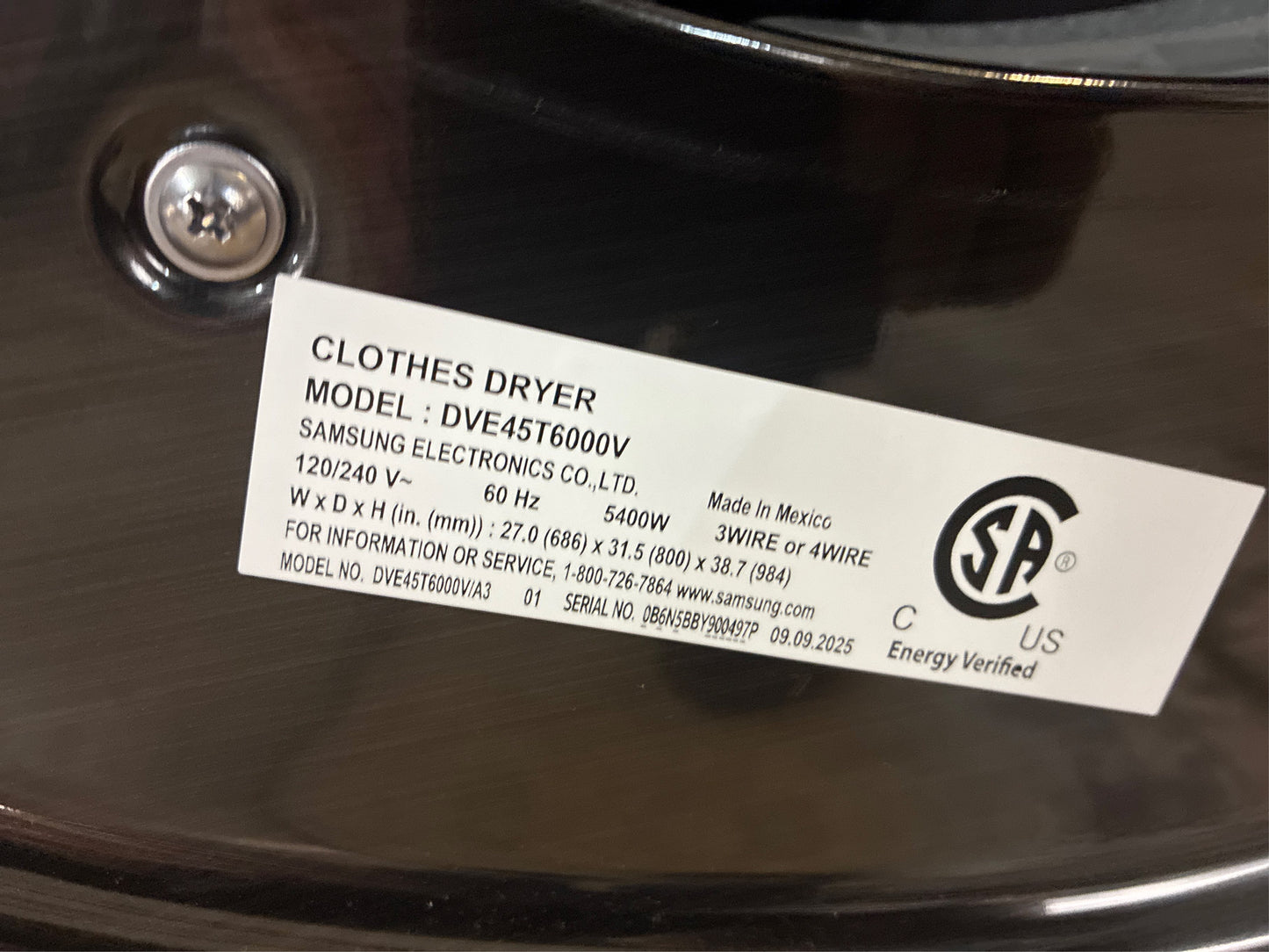 Samsung 7.5 cuft. Stackable Electric Dryer