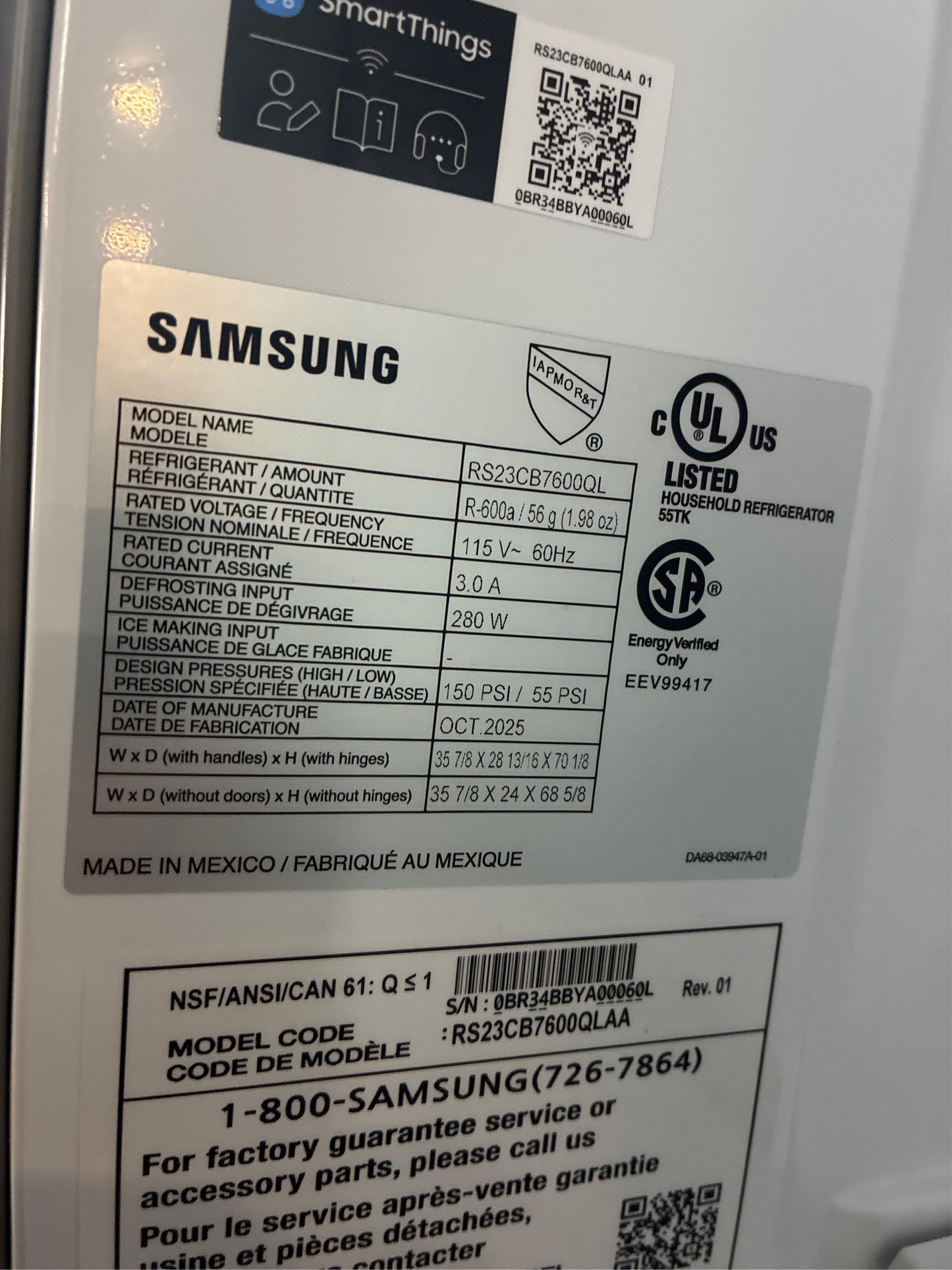 Samsung Bespoke 36 in. Side-by-Side Refrigerator