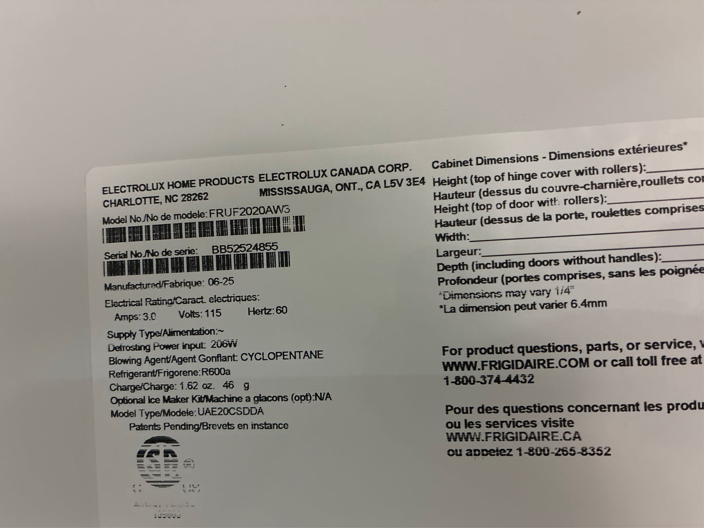 Frigidaire 20 cu. ft. White Upright Freezer, Frigidaire