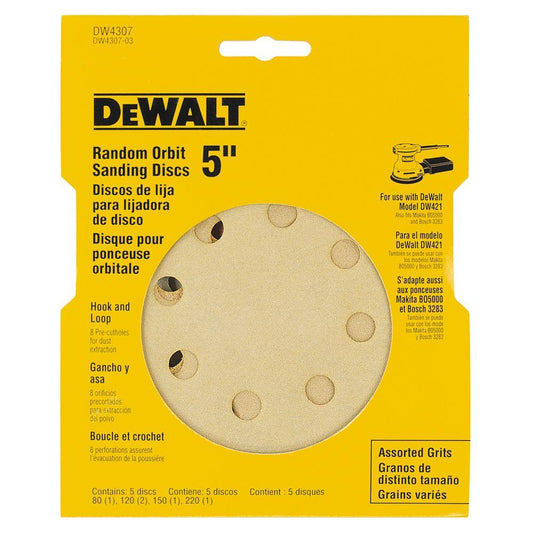 5 in. 8-Hole Sandpaper Assorted (5-Pack)