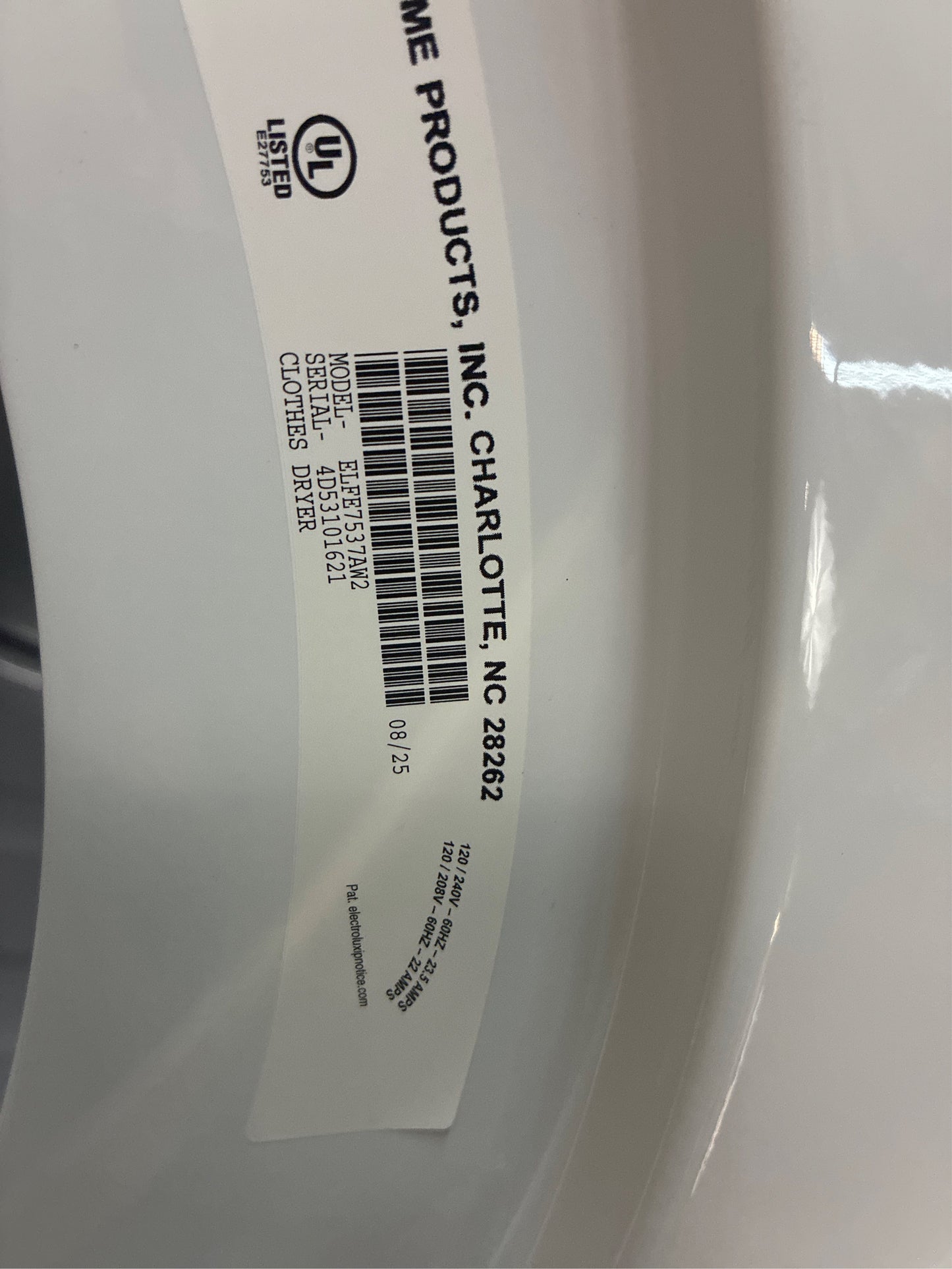 Electrolux 8 cu ft Vent Front-Load Electric Dryer, White