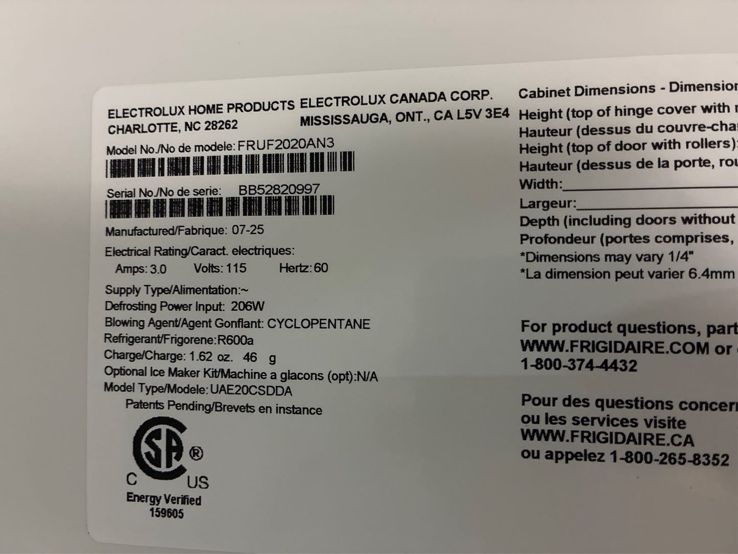 Frigidaire 32.6 20 cu. ft. Frost Free Upright Freezer