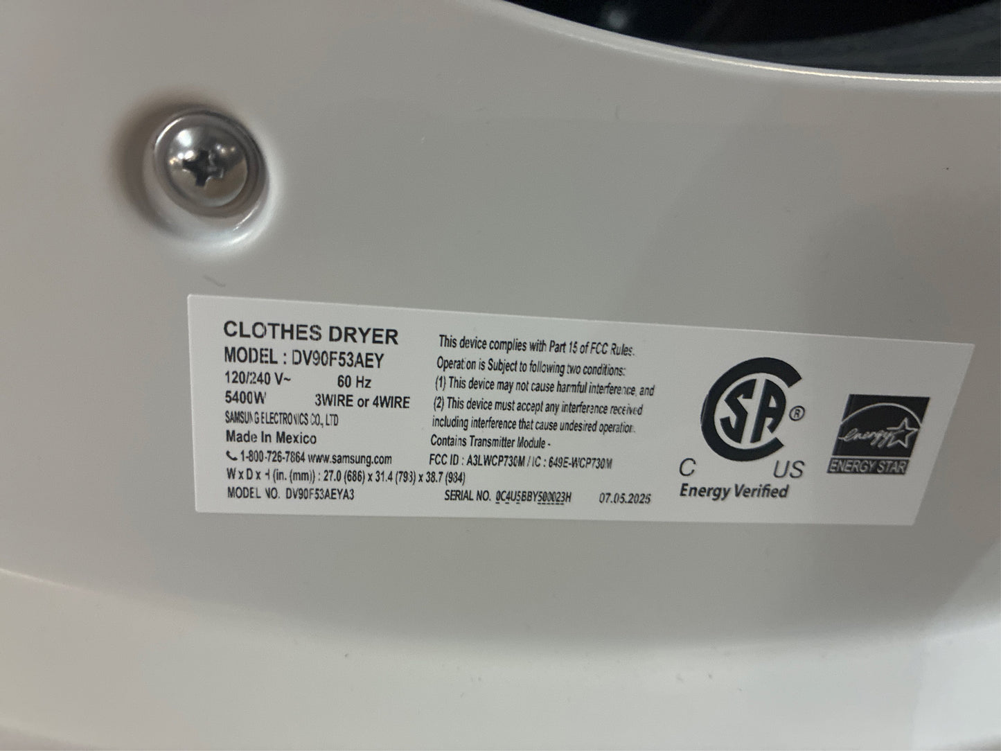Samsung 7.6 cu ft Electric Dryer in Ivory