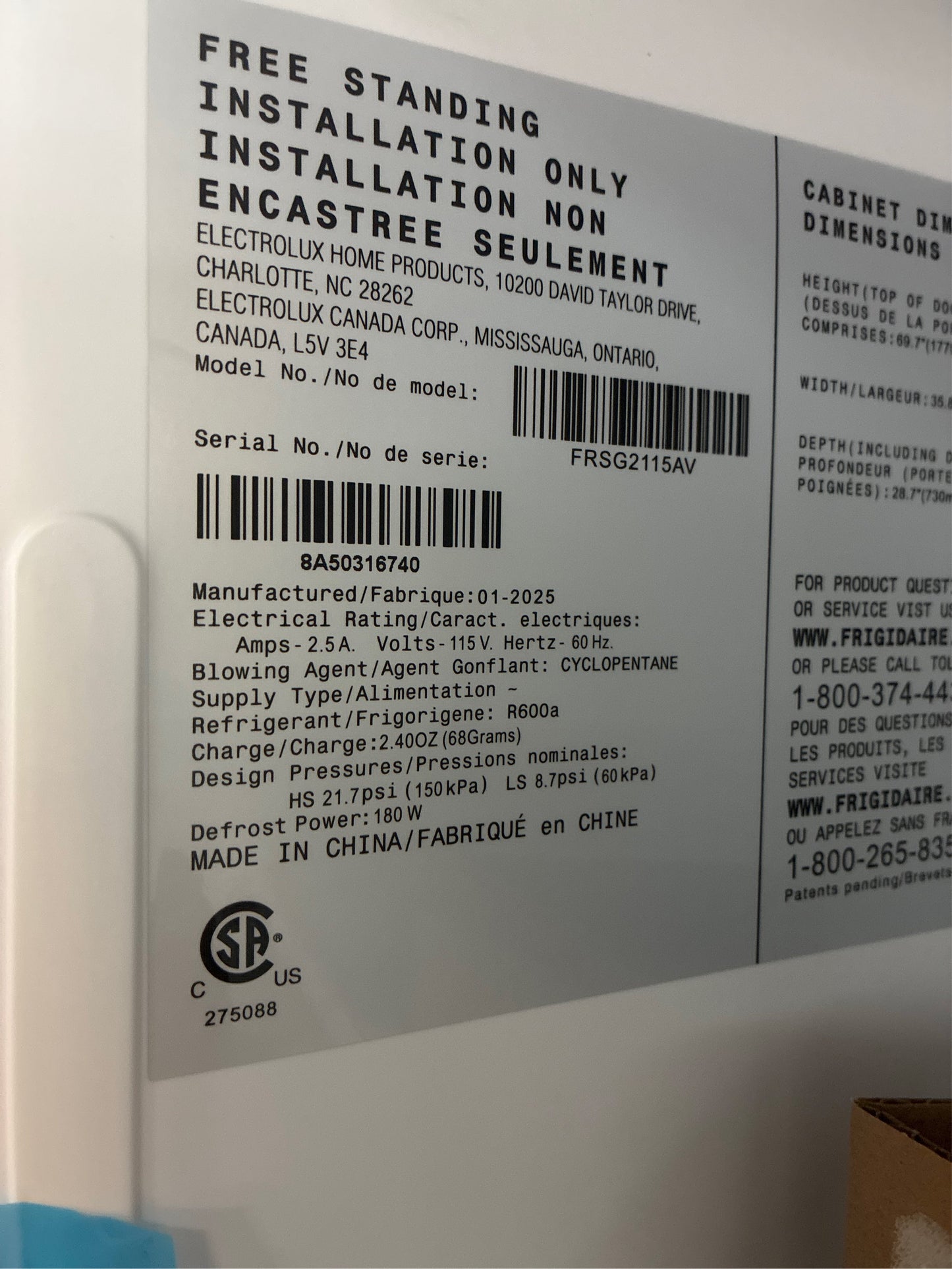 Frigidaire 21.4 cu. ft. Counter Depth Refrigerator