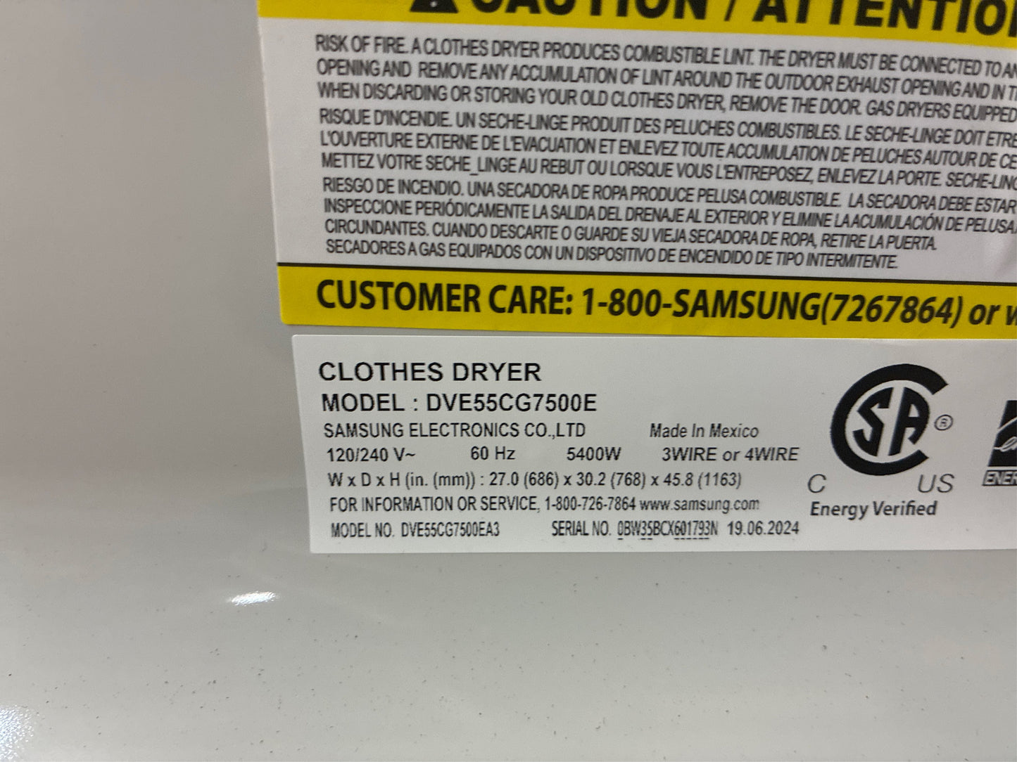 7.4 cu ft Dryer with Steam Sanitize+ Ivory
