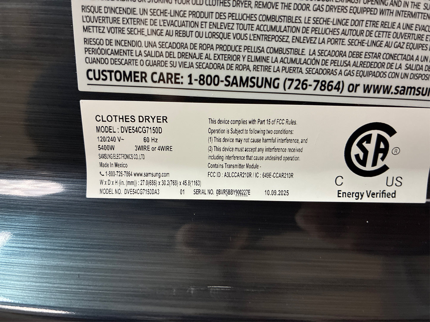 Samsung Smart Vented Electric Dryer w/Steam