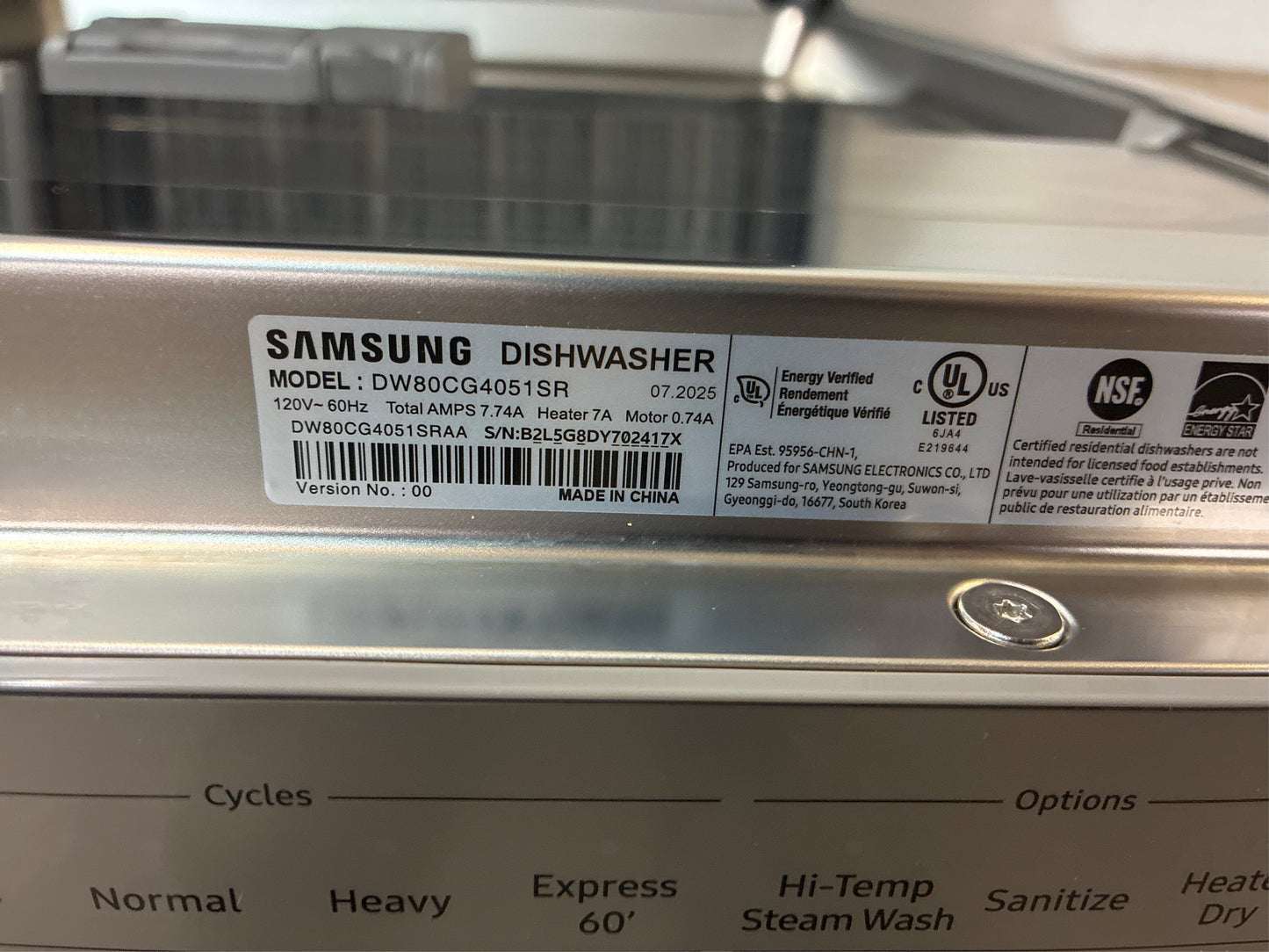 Samsung 51 dBA Dishwasher, Stainless Steel