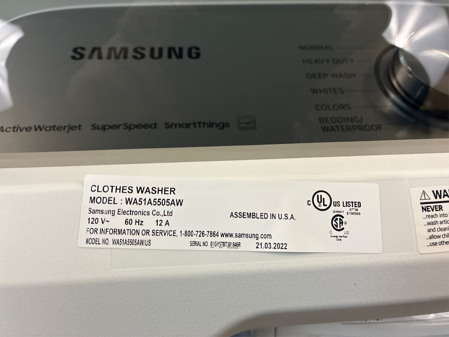 Samsung 5.1 cu. ft. Top Load Washer with ActiveWave