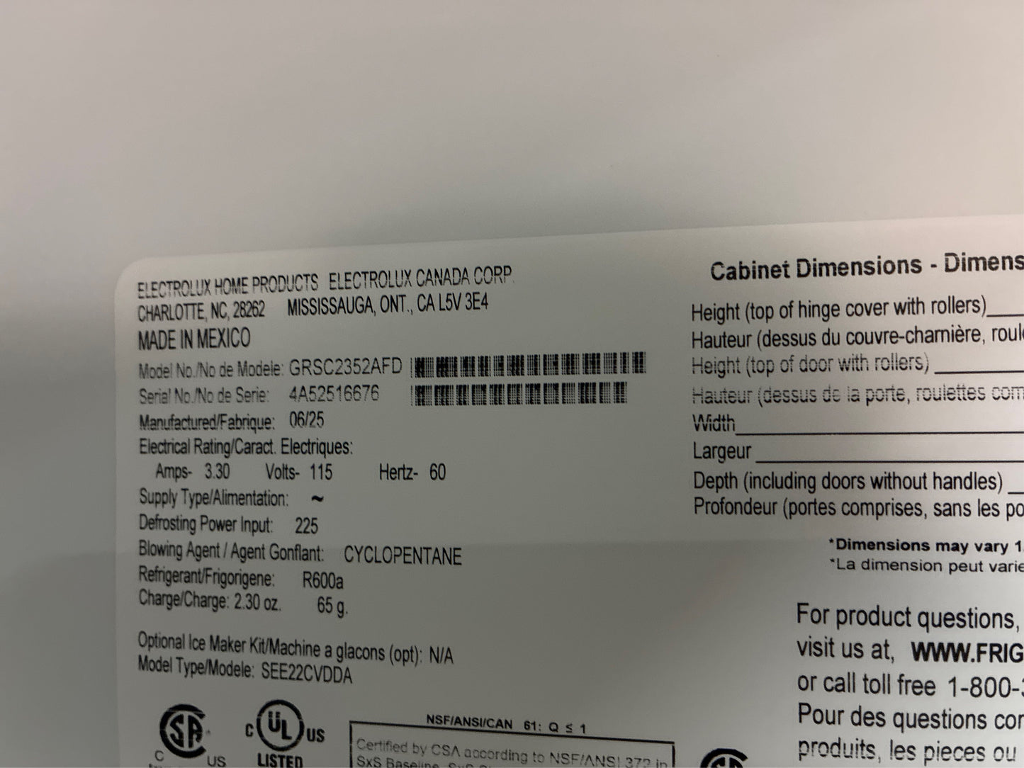 Frigidaire 36" 22.3 cu. ft. Counter Depth Refrigerator