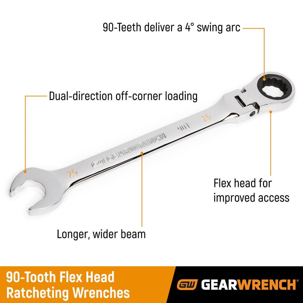 8pc 90T Flex Head Ratcheting Wrench Set