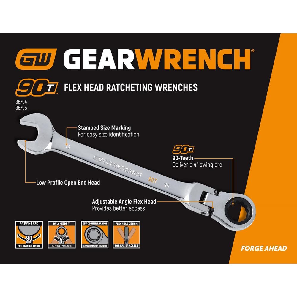 8pc 90T Flex Head Ratcheting Wrench Set