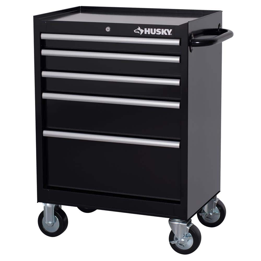 27 in. W 5-Drawer Glass Black Cabinet